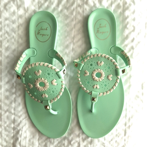 JACK ROGERS Women's Seafoam Green Georgica Jelly Boho Thong Sandals Size 8 - Picture 9 of 12